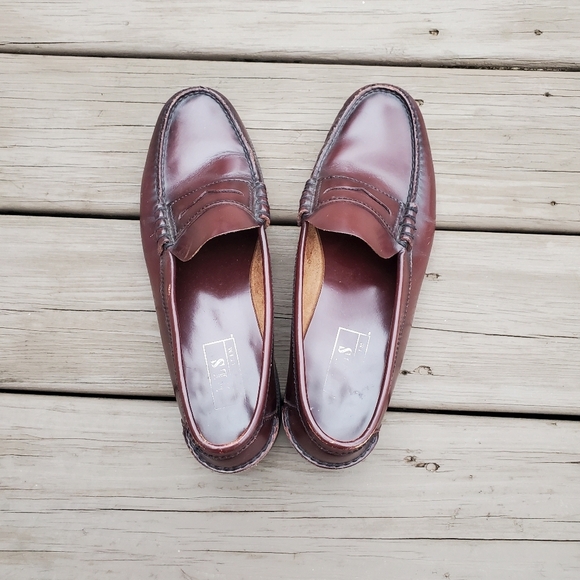 Vintage 90s y2k Oxblood Burgundy Leather Moc Toe Moccasins Driving Penny Loafers - Picture 7 of 10